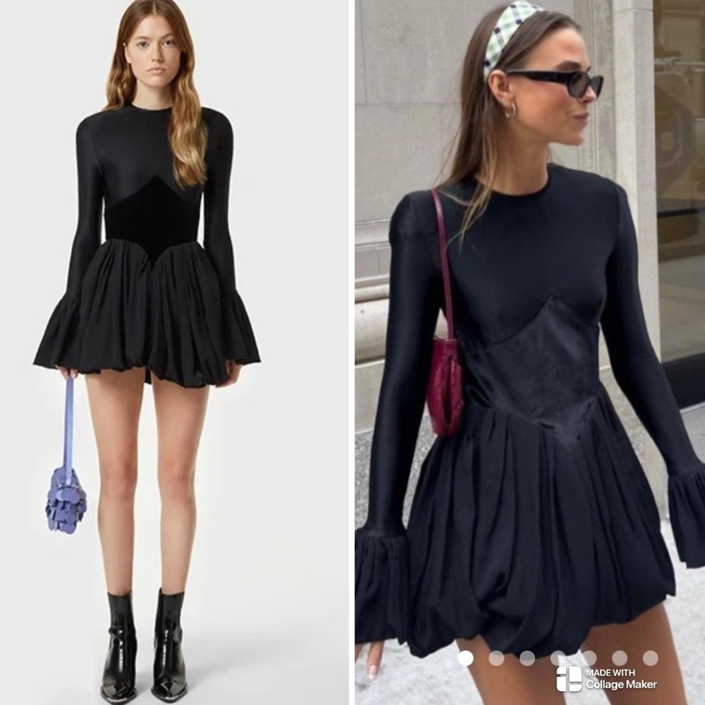 Paco Rabanne paneled flared satin mini dress black